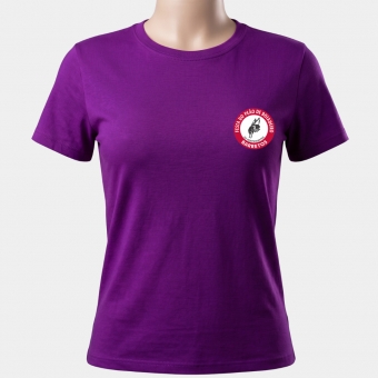 CAMISETA FEMININA ROXA  LOGO EMBORRACHADA
